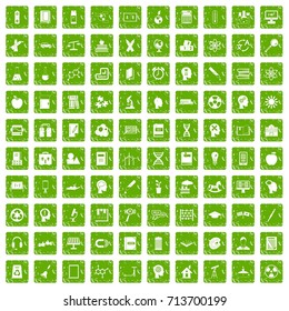 100 education icons set in grunge style green color isolated on white background vector illustration