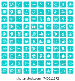 100 education icons set in grunge style blue color isolated on white background vector illustration