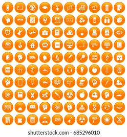 100 education icons set orange