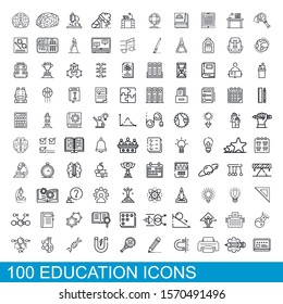 100 education icons set. Outline illustration of 100 education icons vector set isolated on white background