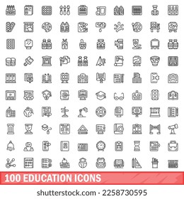 100 education icons set. Outline illustration of 100 education icons vector set isolated on white background