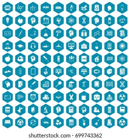 100 education icons set in sapphirine hexagon isolated vector illustration