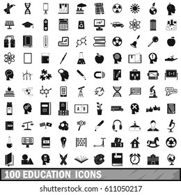 100 education icons set in simple style for any design vector illustration