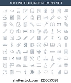 100 education icons. Trendy education icons white background. Included line icons such as classroom, graph on display, test tube, bladder, microscope. education icon for web and mobile.
