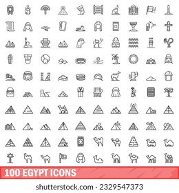 100 egypt icons set. Outline illustration of 100 egypt icons vector set isolated on white background