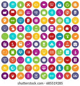 100 e-learning icons set in different colors circle isolated vector illustration
