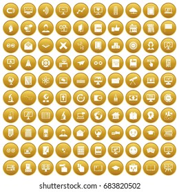 100 e-learning icons set gold