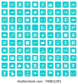 100 e-learning icons set in grunge style blue color isolated on white background vector illustration