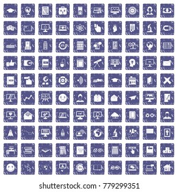 100 e-learning icons set in grunge style sapphire color isolated on white background vector illustration