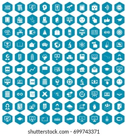 100 e-learning icons set in sapphirine hexagon isolated vector illustration