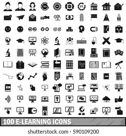 100 e-learning icons set in simple style for any design vector illustration