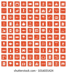 100 electrical engineering icons set in grunge style orange color isolated on white background vector illustration