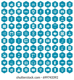 100 electrical engineering icons set in sapphirine hexagon isolated vector illustration