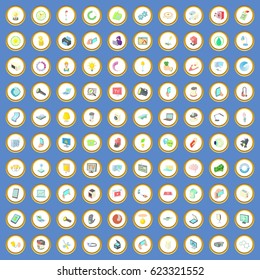 100 electricity icons circle set on blue background cartoon style vector illustration