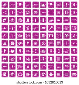 100 electricity icons set in grunge style pink color isolated on white background vector illustration