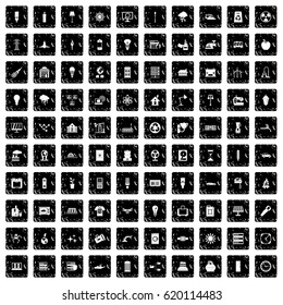 100 electricity icons set in grunge style isolated vector illustration