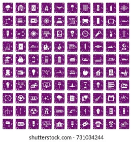 100 electricity icons set in grunge style purple color isolated on white background vector illustration