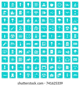 100 electricity icons set in grunge style blue color isolated on white background vector illustration