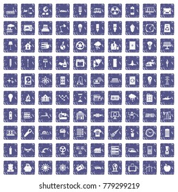 100 electricity icons set in grunge style sapphire color isolated on white background vector illustration