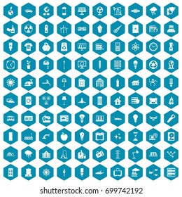 100 electricity icons set in sapphirine hexagon isolated vector illustration