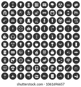 100 electricity icons set in simple style white on black circle color isolated on white background vector illustration