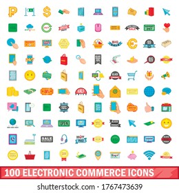 100 íconos de comercio electrónico establecidos en estilo de dibujos animados para cualquier ilustración vectorial de diseño