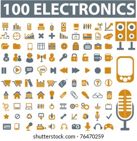 100 electronics & devices icons, signs, vector