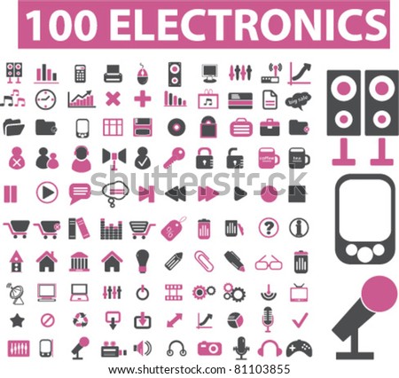 100 electronics icons, signs, vector illustrations