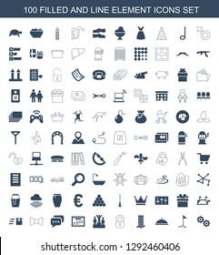 100 element icons. Trendy element icons white background. Included filled and line icons such as gear, flag, dish, business center building, lock. element icon for web and mobile.