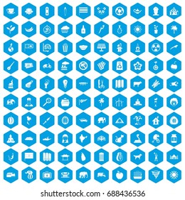 100 elephant icons set in blue hexagon isolated vector illustration