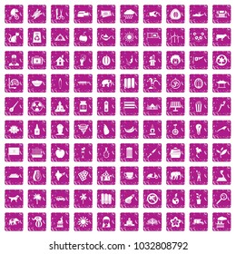 100 elephant icons set in grunge style pink color isolated on white background vector illustration