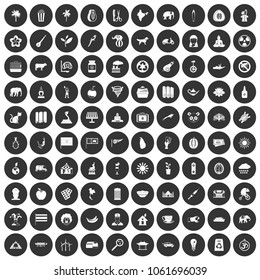 100 elephant icons set in simple style white on black circle color isolated on white background vector illustration