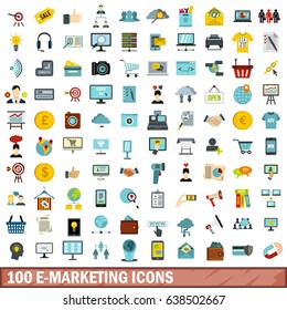 100 e-marketing icons set in flat style for any design vector illustration