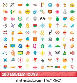 100 emblem icons set in cartoon style for any design illustration