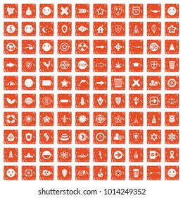 100 emblem icons set in grunge style orange color isolated on white background vector illustration