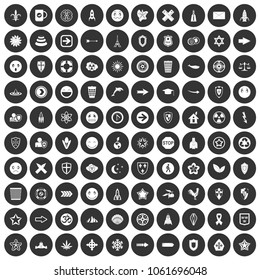 100 emblem icons set in simple style white on black circle color isolated on white background vector illustration