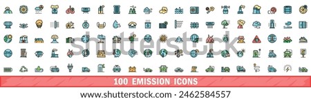 100 emission icons set. Color line set of emission vector icons thin line color flat on white