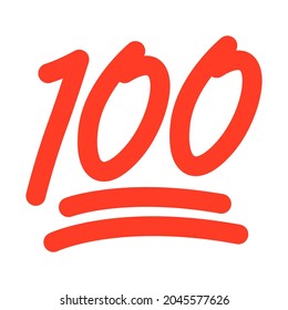 100 emoticon vector icon. One hundred red doodle emoji score sticker illustration 