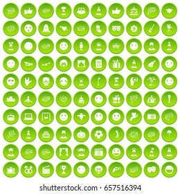 100 emotion icons set green circle isolated on white background vector illustration