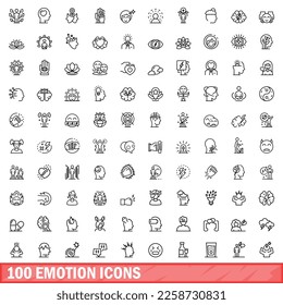 100 emotion icons set. Outline illustration of 100 emotion icons vector set isolated on white background