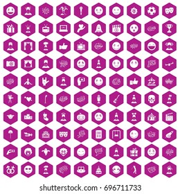 100 emotion icons set in violet hexagon isolated vector illustration
