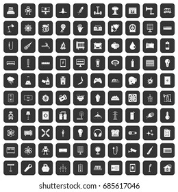 100 energy icons set in black color isolated vector illustration