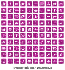 100 energy icons set in grunge style pink color isolated on white background vector illustration