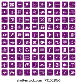 100 energy icons set in grunge style purple color isolated on white background vector illustration