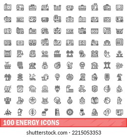 100 energy icons set. Outline illustration of 100 energy icons vector set isolated on white background