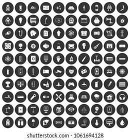100 energy icons set in simple style white on black circle color isolated on white background vector illustration