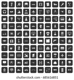 100 engineering icons set in black color isolated vector illustration