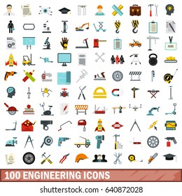 100 engineering icons set in flat style for any design vector illustration