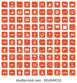 100 engineering icons set in grunge style orange color isolated on white background vector illustration