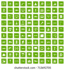 100 engineering icons set in grunge style green color isolated on white background vector illustration